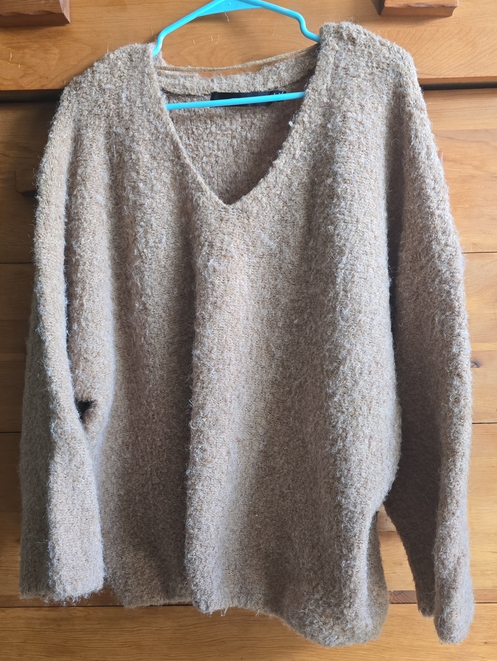 Vero Moda Bonny Fuzzy V-Neck Oversized Sweater Taupe Small